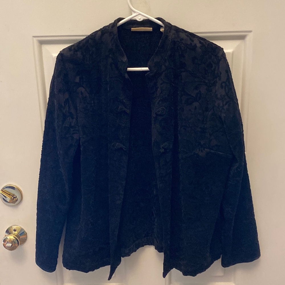 Marsh Landing black jacket, mandarin collar, jacquard fabric, women's M